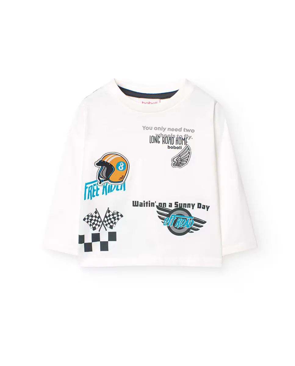 

Хлопковая футболка для мальчика с принтом на длинных рукавах Boboli, белый