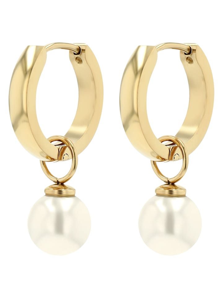 

Adeliás Женские серьги - серьги-кольца из нержавеющей стали с шарнирным креплением и жемчугом золотистого цвета