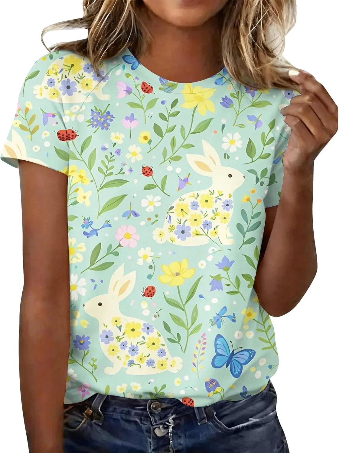 Блуза с коротким рукавом, женская, Easter Printed, 3-light Green