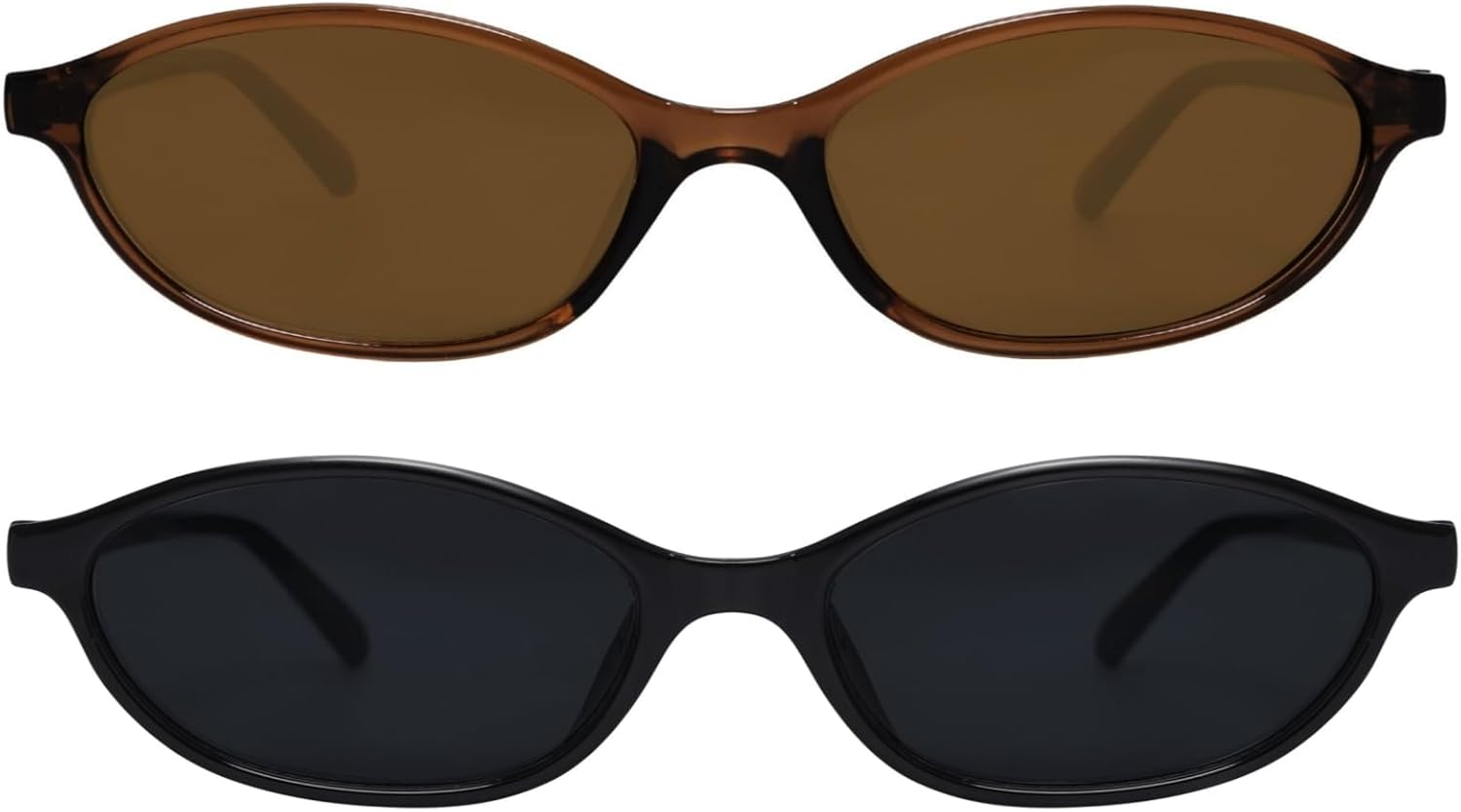 

Ретро-солнцезащитные очки овальной формы для женщин, стильные «кошачий глаз» в стиле 90-х, легкие, узкие, модные, с защитой от УФ-излучения GUVIVI, 2 Pack Black + Brown