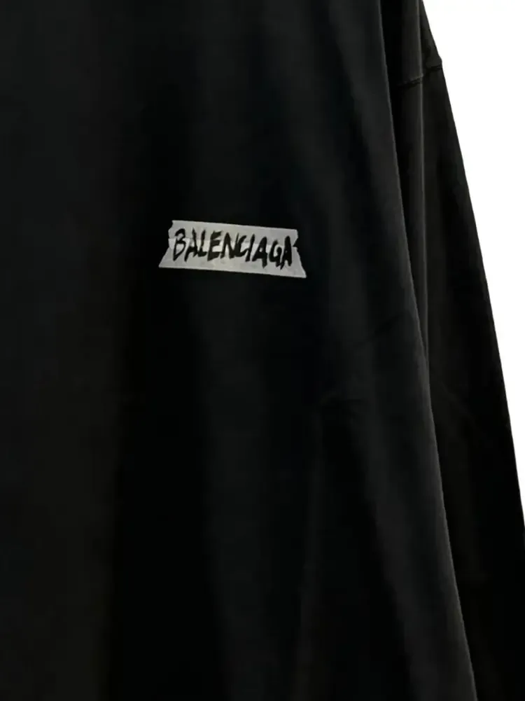 Футболка Balenciaga с длинными рукавами и круглым вырезом, свободного кроя, цвет «выцветший черный» — фото 2