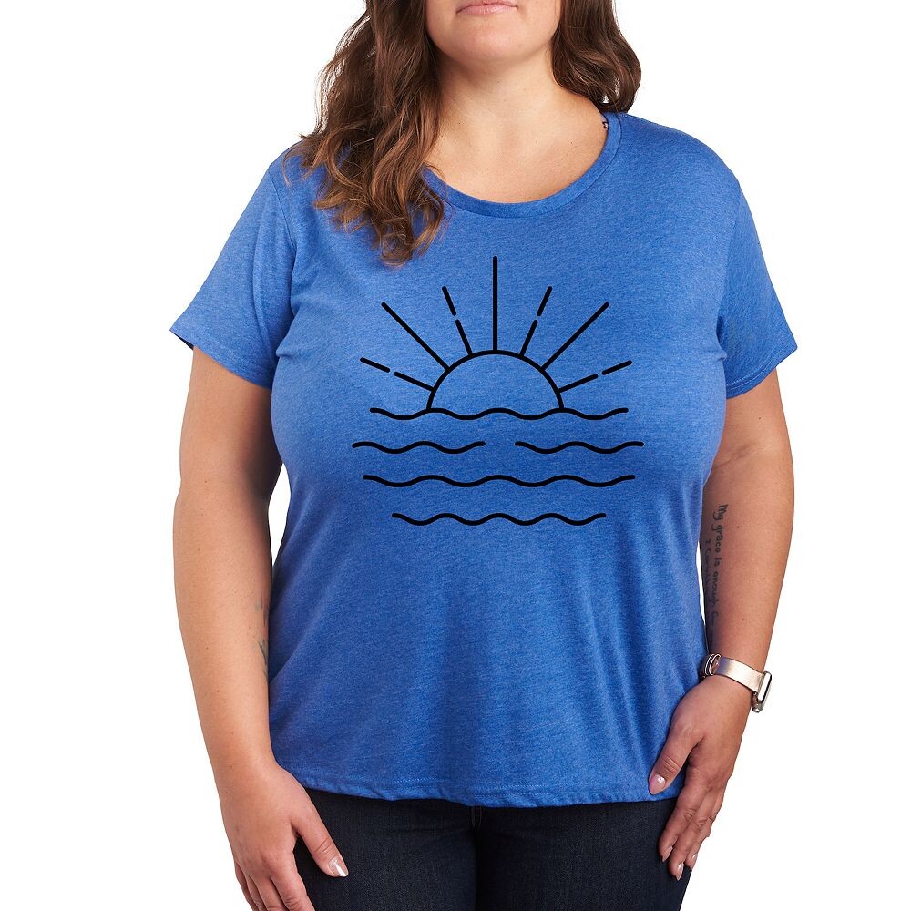 

Футболка с принтом Plus Ocean Sunset Linework, цвет Heather Royal Blue