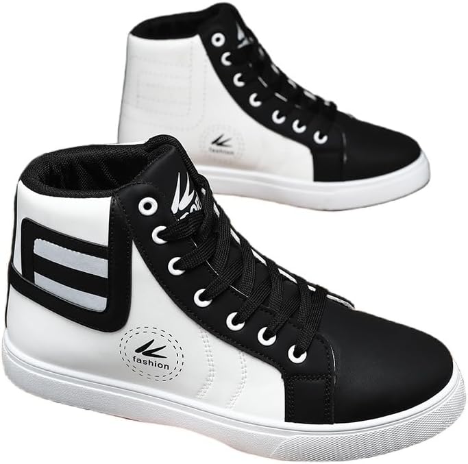 

Мужские большие кроссовки с высоким верхом - удобные лоферы на плоской подошве для учебы, спорта и отдыха, Стильная уличная мода Clolinde, белый/черный