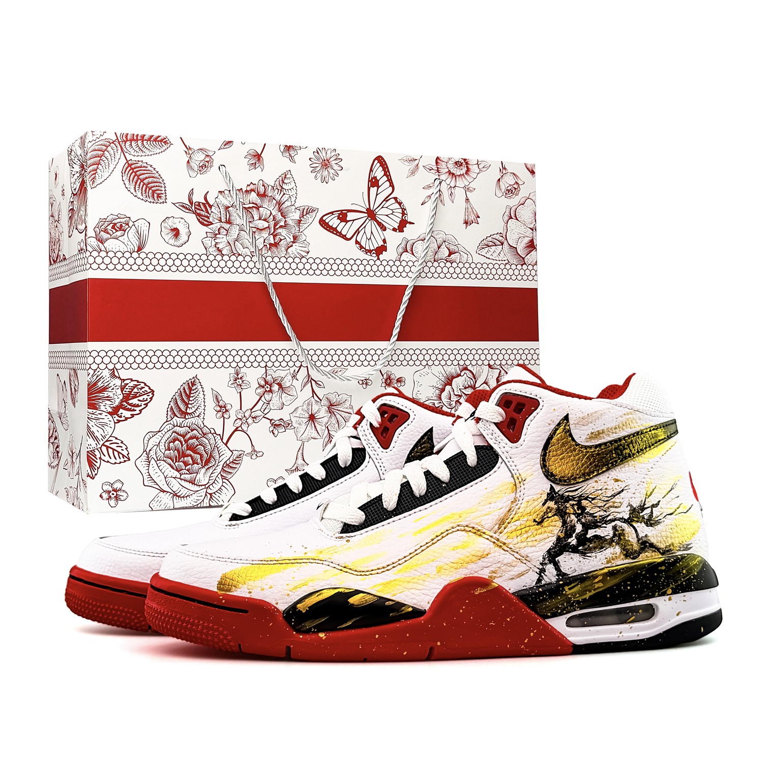 

Nike Flight Legacy Black Horse Golden Special Shopping Bag с амортизацией, устойчивый к истиранию и скольжению, Mid top