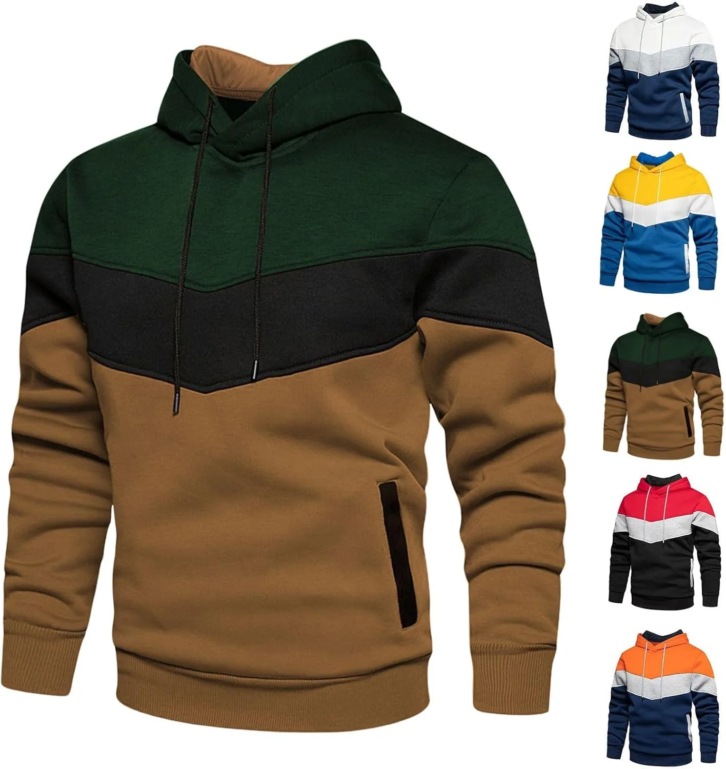 

Мужской худи с цветными блоками, капюшоном и карманом-кенгуру