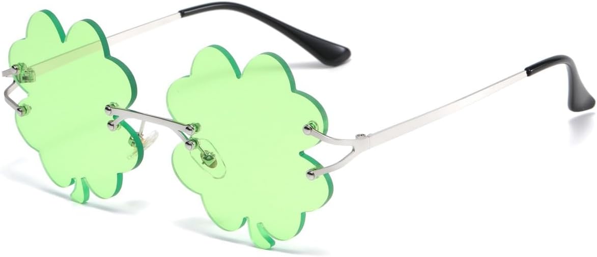 

Зеленые солнцезащитные очки ко Дню Святого Патрика с ирландским клевером и четырехлистным клевером, зеленые линзы, очки для вечеринки, рейва, костюма BAWUYI, Four Leaf Light Green