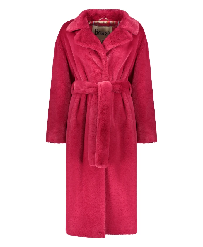 

Пальто с воротником из искусственного меха Herno, розовый