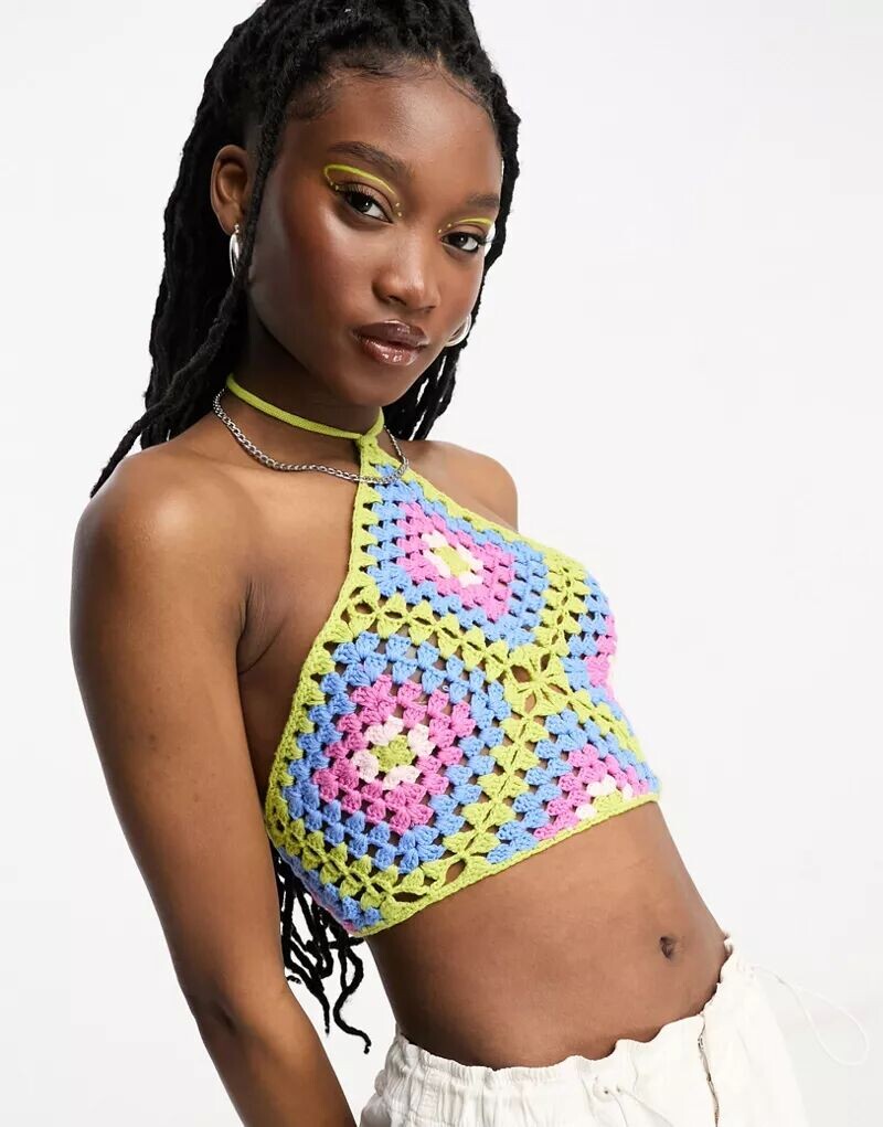 

Топ ASOS, связанный крючком, с ярким узором и краем в форме платка, Коричневый, Топ ASOS, связанный крючком, с ярким узором и краем в форме платка