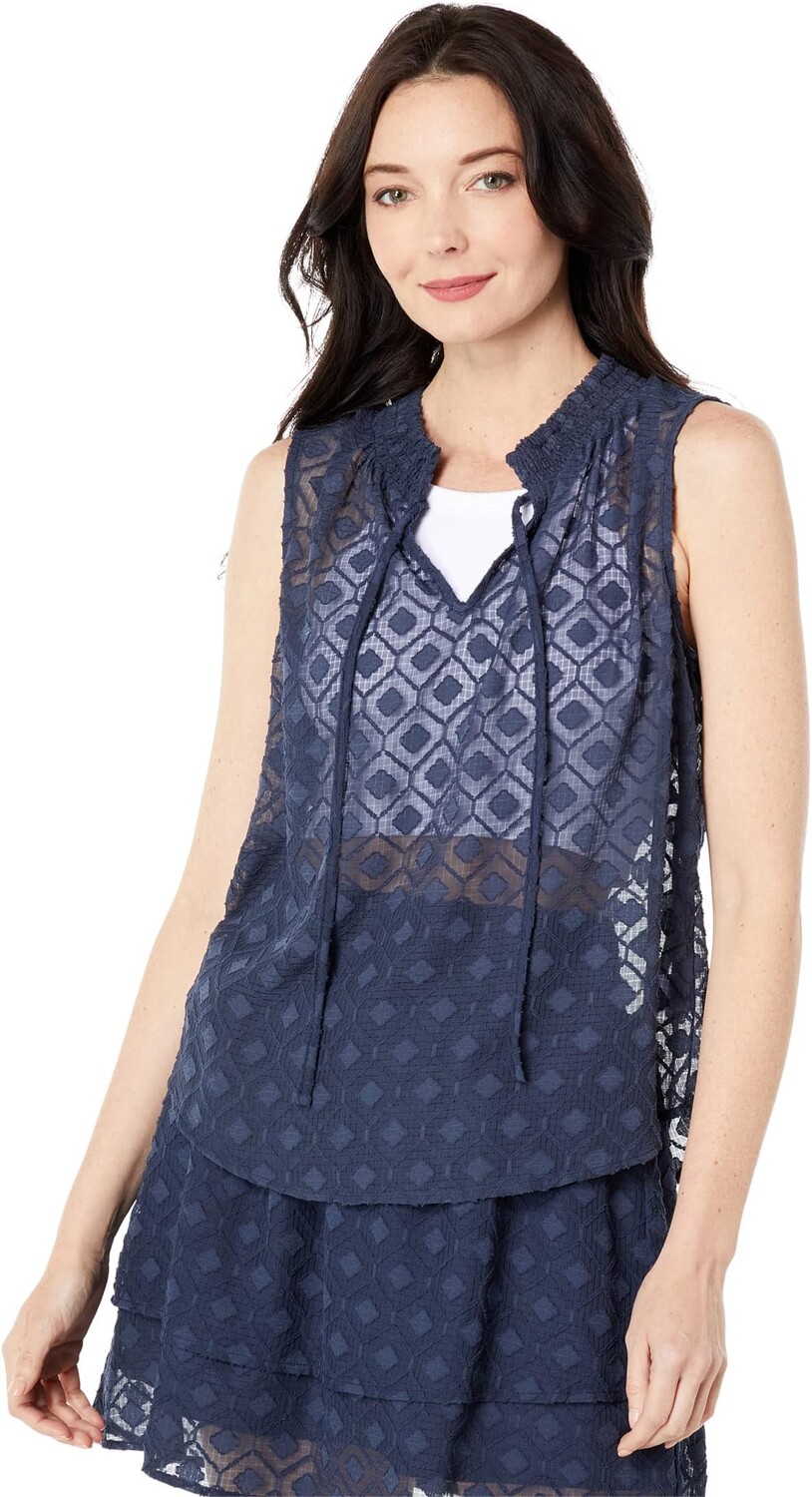 

Топ Bobeau Shirred Neck Tank, цвет Steel Blue