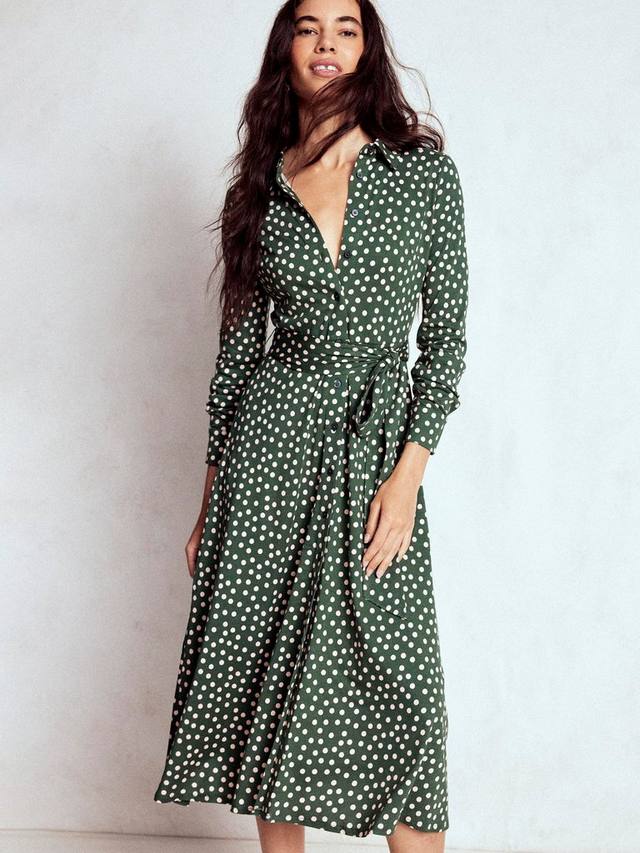 

Платье-рубашка Marcia в горошек из джерси Boden, Green/Multi