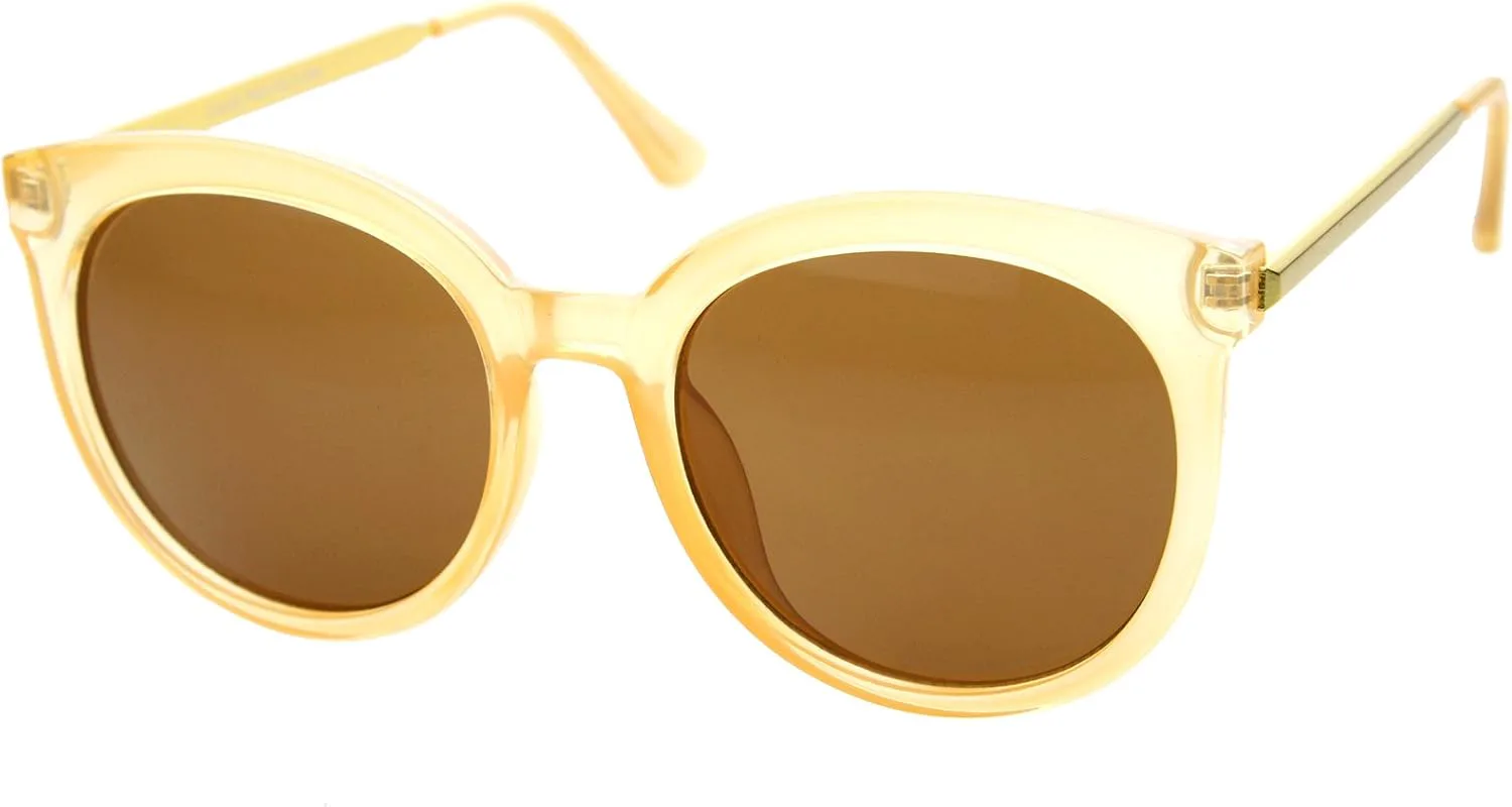 

Солнцезащитные очки zeroUV в современном стиле с металлическими дужками, тонированными линзами, в оправе из рогового стекла, диаметр линз 55 мм, Creme-gold / Brown