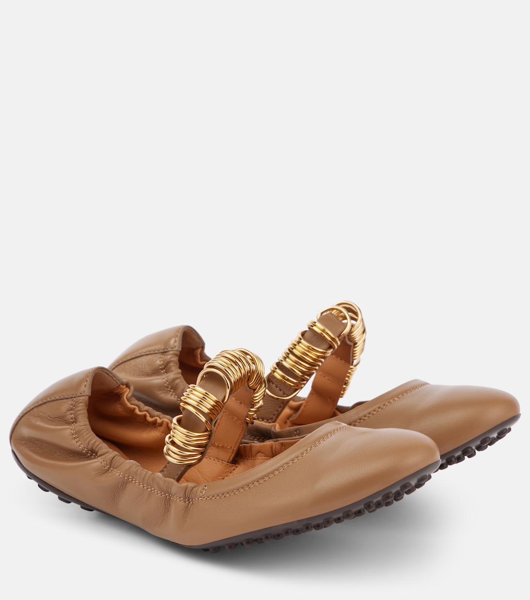 Декорированные кожаные балетки Мэри Джейн Tod's, Cappuccino