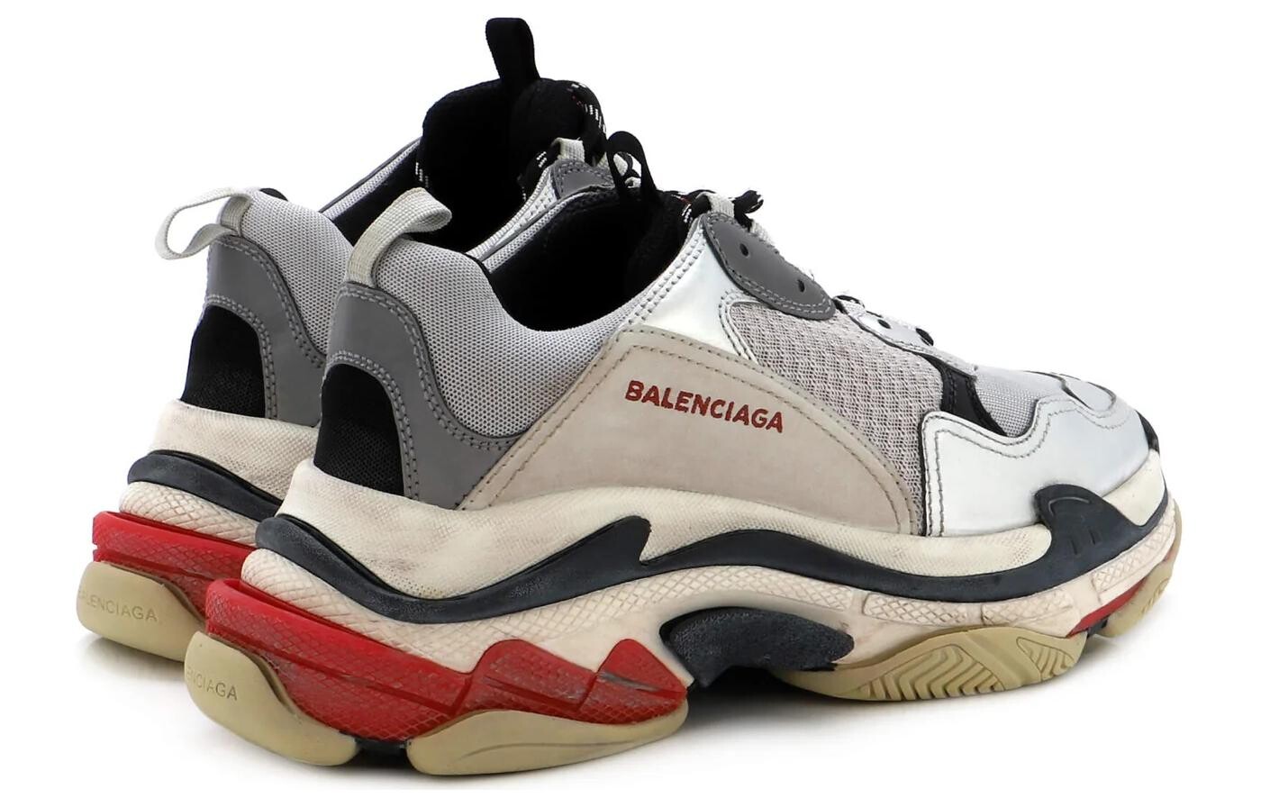 Кроссовки Balenciaga Women's Triple S Sneaker 'Silver Black Red', серебряный — фото 3