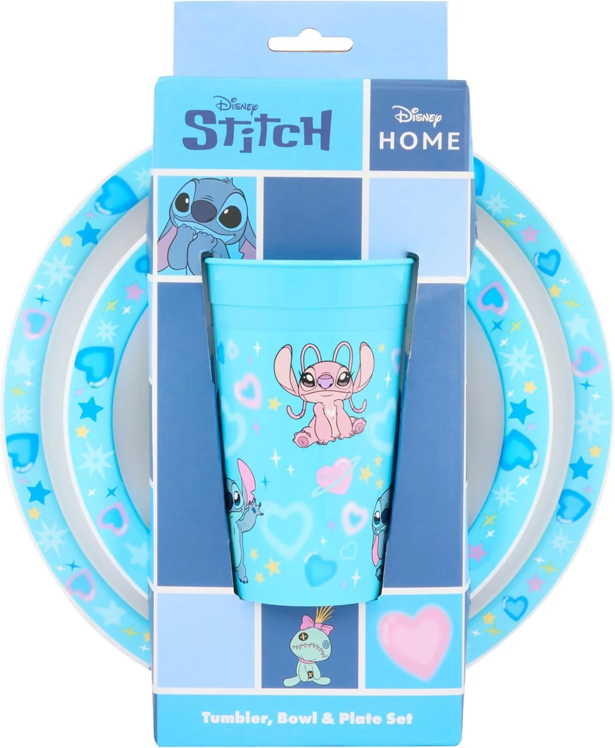 Набор детской посуды Stitch из 3 предметов: тарелка, миска и чашка с изображением Stitch, Lilo и Scrump, безопасен для микроволновой печи и посудомоечной машины, подходит для детей от 36 месяцев Disney — фото 2