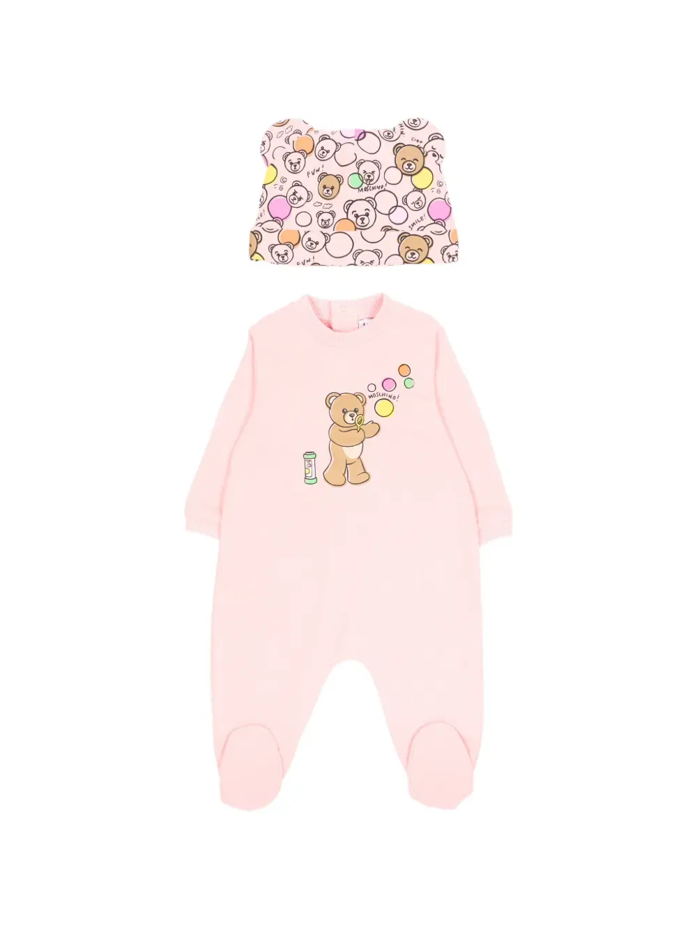 Комплект детского комбинезона с медвежьим принтом Moschino Kids, розовый