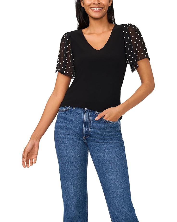 

Топ CeCe Knit V-Neck Combo Pearl Sleeve Top, цвет Rich Black