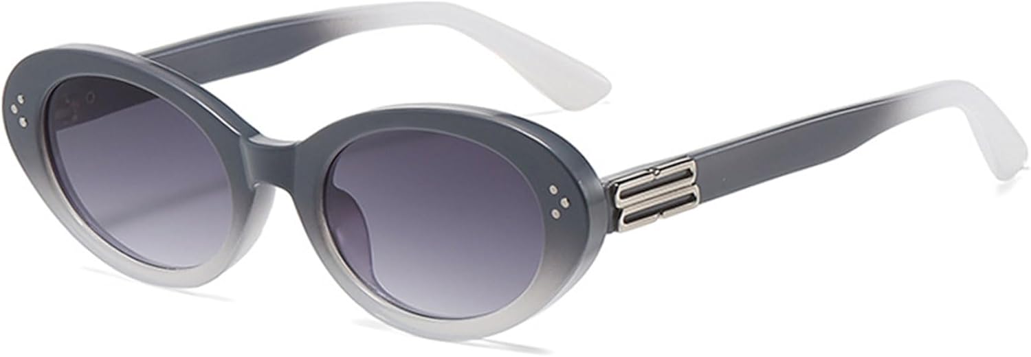 

Ретро-солнцезащитные очки овальной формы «кошачий глаз» для женщин и мужчин, без поляризации, узкие, круглые, модные, для активного отдыха ALKAHE, Grey Upper and White Frame Grey Lens