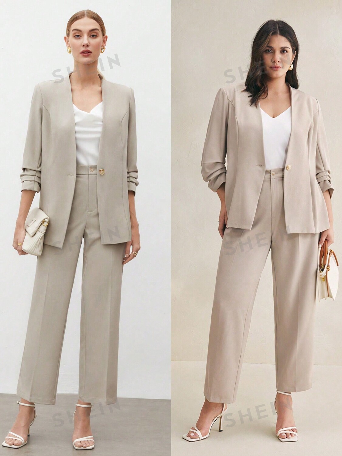 

BIZwear Однотонный повседневный тканый пиджак с рукавами 3/4 Shein, абрикосовый