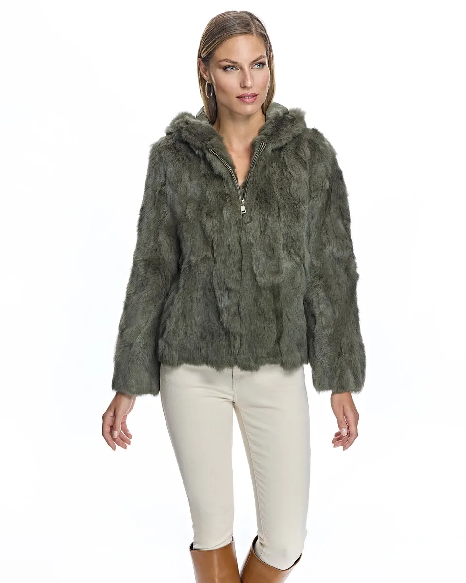 

Женская куртка из кроличьего меха с капюшоном и молнией Maximilian, цвет Verde Militar