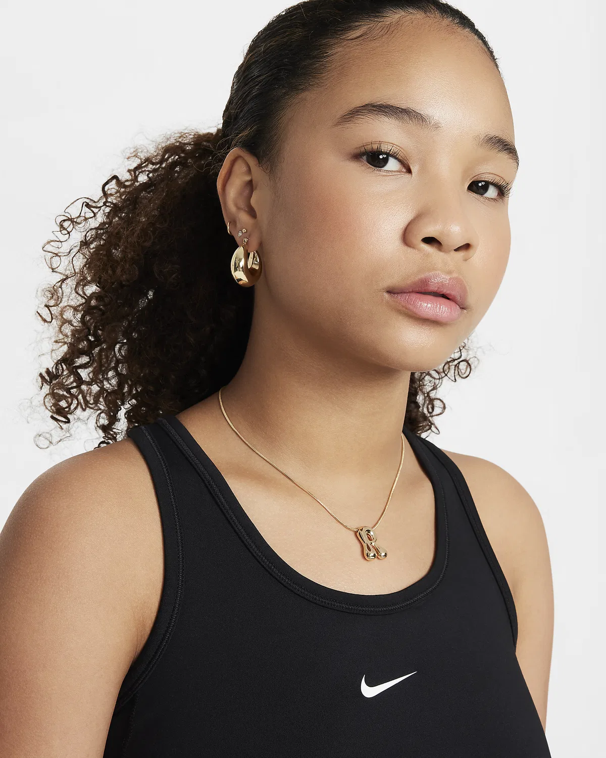 Детский (девчачий) топ Nike One Fitted Dri-FIT, Black/White — фото 3