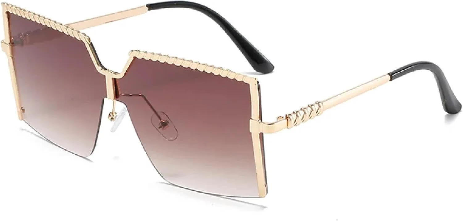 

Крупные безободковые солнцезащитные очки класса люкс с градиентным переходом цвета, металлические, для женщин, защита от УФ-излучения UV400 TKKTLLT, Gold-brown