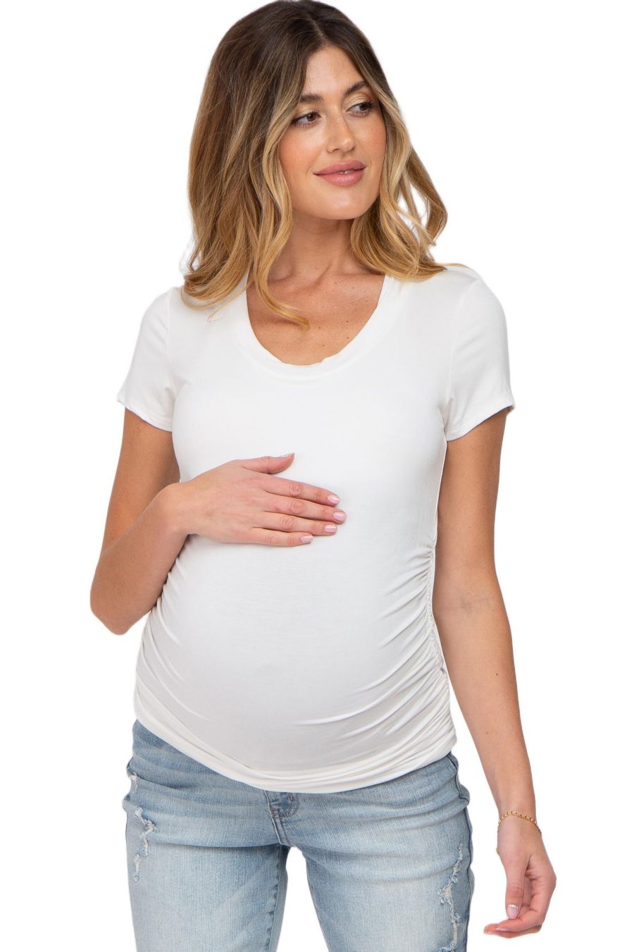 

Базовая футболка для беременных с коротким рукавом, темно-сиреневого цвета, облегающего кроя Pinkblush, White, Фиолетовый, Базовая футболка для беременных с коротким рукавом, темно-сиреневого цвета, облегающего кроя Pinkblush, White