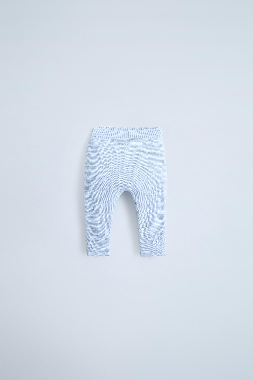 

Трикотажные брюки с вышивкой в виде пальмы ZARA, цвет Pastel blue