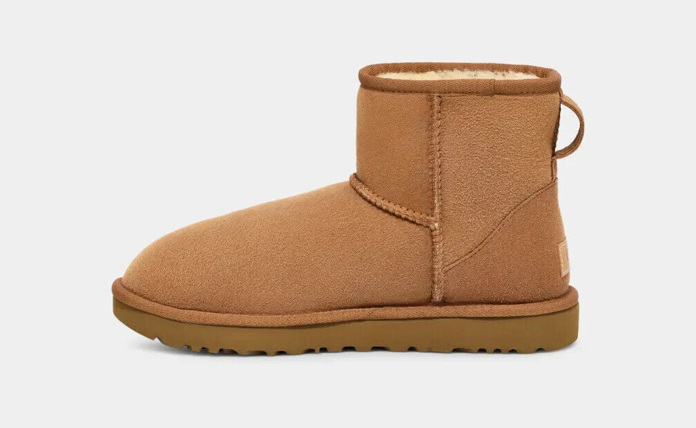 Ugg Classic Mini II 1016222 женские зимние сапоги на размер 10, цвет каштан, из замши Twinface, коричневый — фото 2