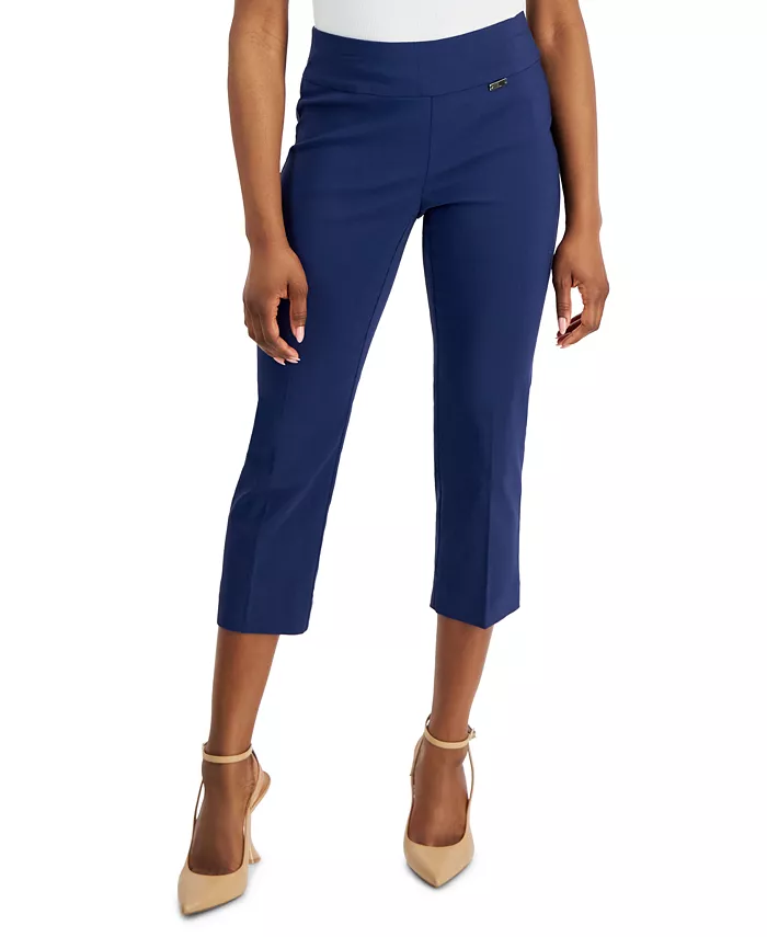 

Укороченные брюки прямого кроя с завышенной талией Petite Mid-Rise Straight-Leg Capri Pants I.N.C. International Concepts, синий
