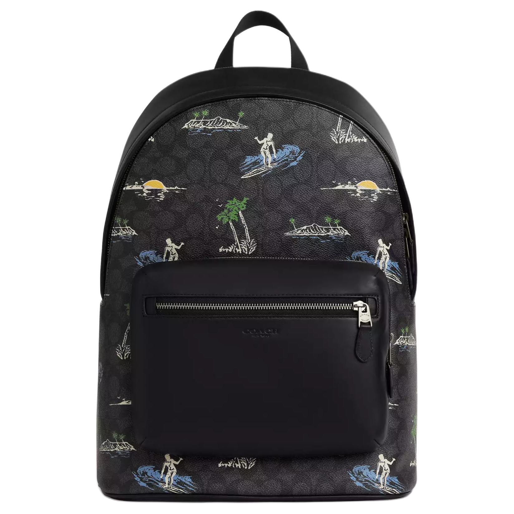 

COACH Большой унисекс рюкзак из лакированного полотна черный