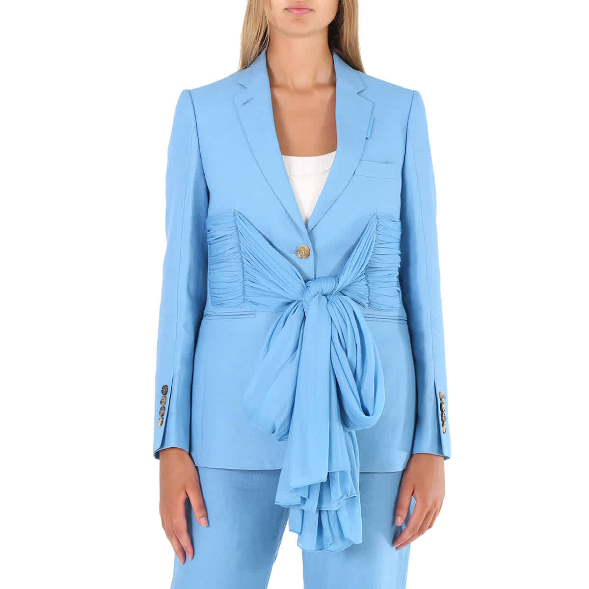 

Женская куртка Burberry Blue Topaz из джерси с деталями из саржи, шерсть и рами
