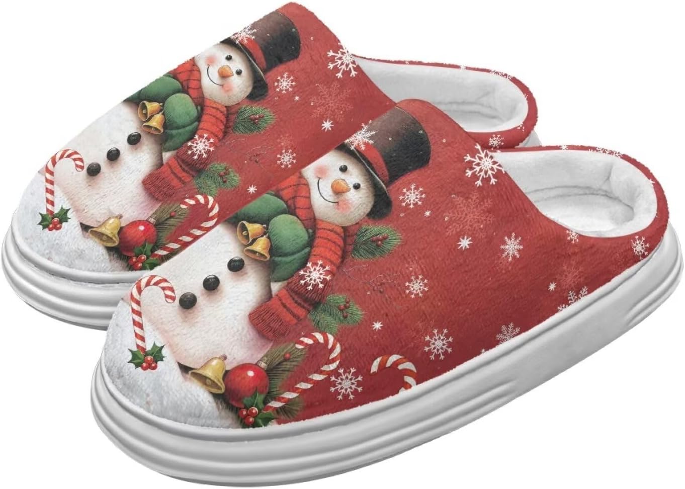 

Тапочки для женщин и мужчин, зимние шлепанцы, мягкие плюшевые пушистые домашние тапочки для улицы и дома Hechitok, Christmas Snowman Stick