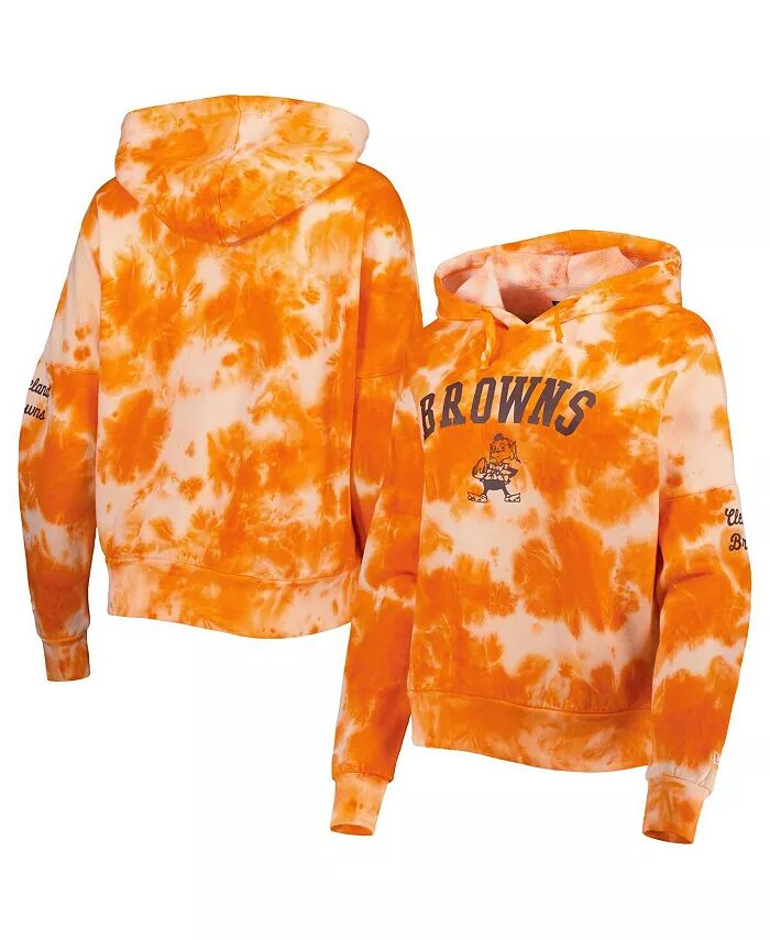 

Женская флисовая толстовка с капюшоном Orange Cleveland Browns Cloud Dye New Era