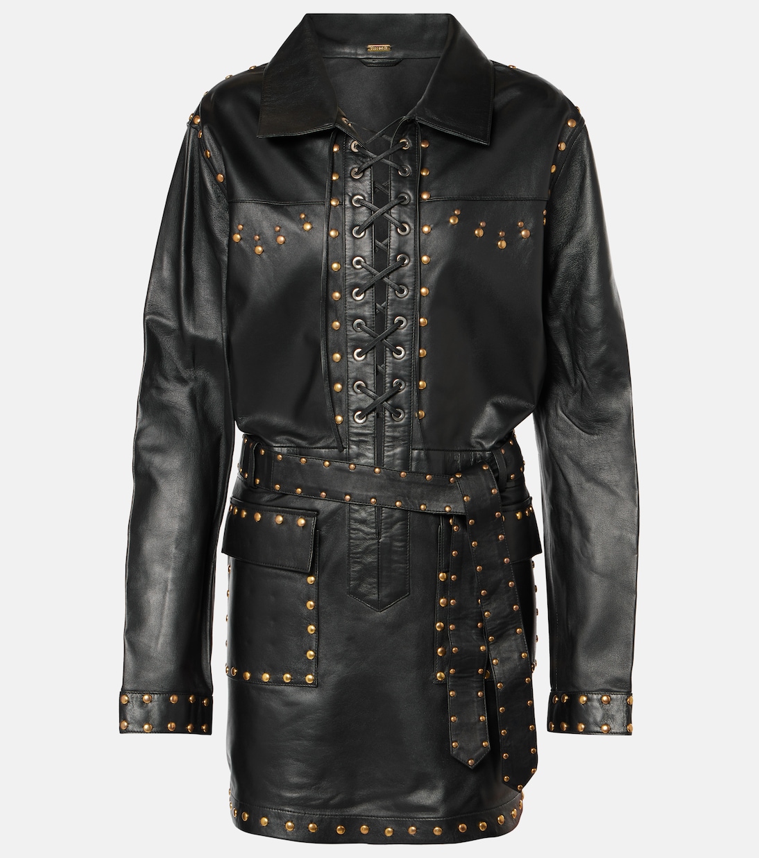 

Мини-платье из кожи с заклепками Ics Dodo Bar Or, черный