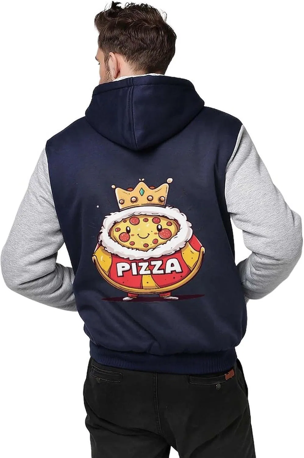 Толстовка мужская с капюшоном на молнии Pizza Italian Food, флисовая куртка для зимы Generic, светло-серый — фото 2