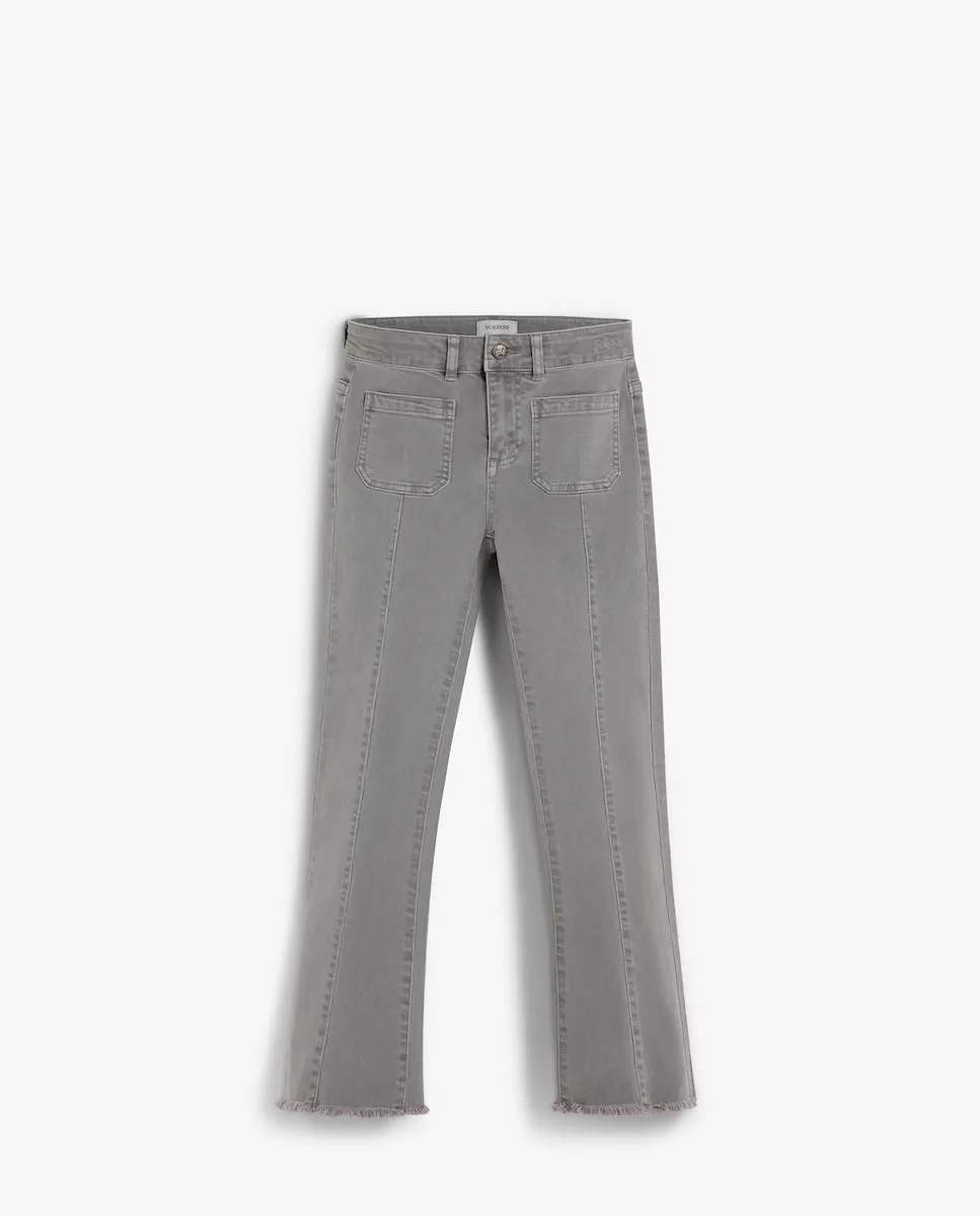 

Джинсы для девочек с расклешенным кроем и обработанными бахромой низами Scalpers, серый