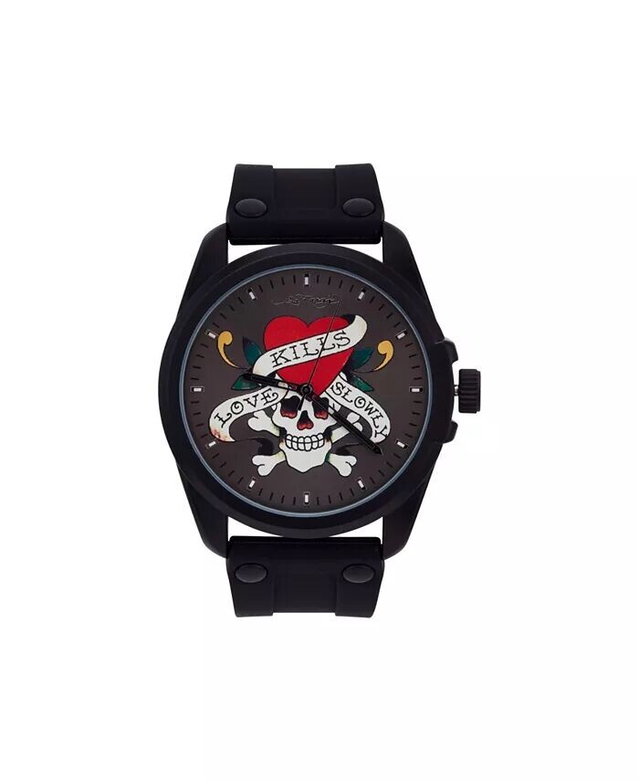 

Мужские часы с матовым черным силиконовым ремешком, 46 мм Ed Hardy