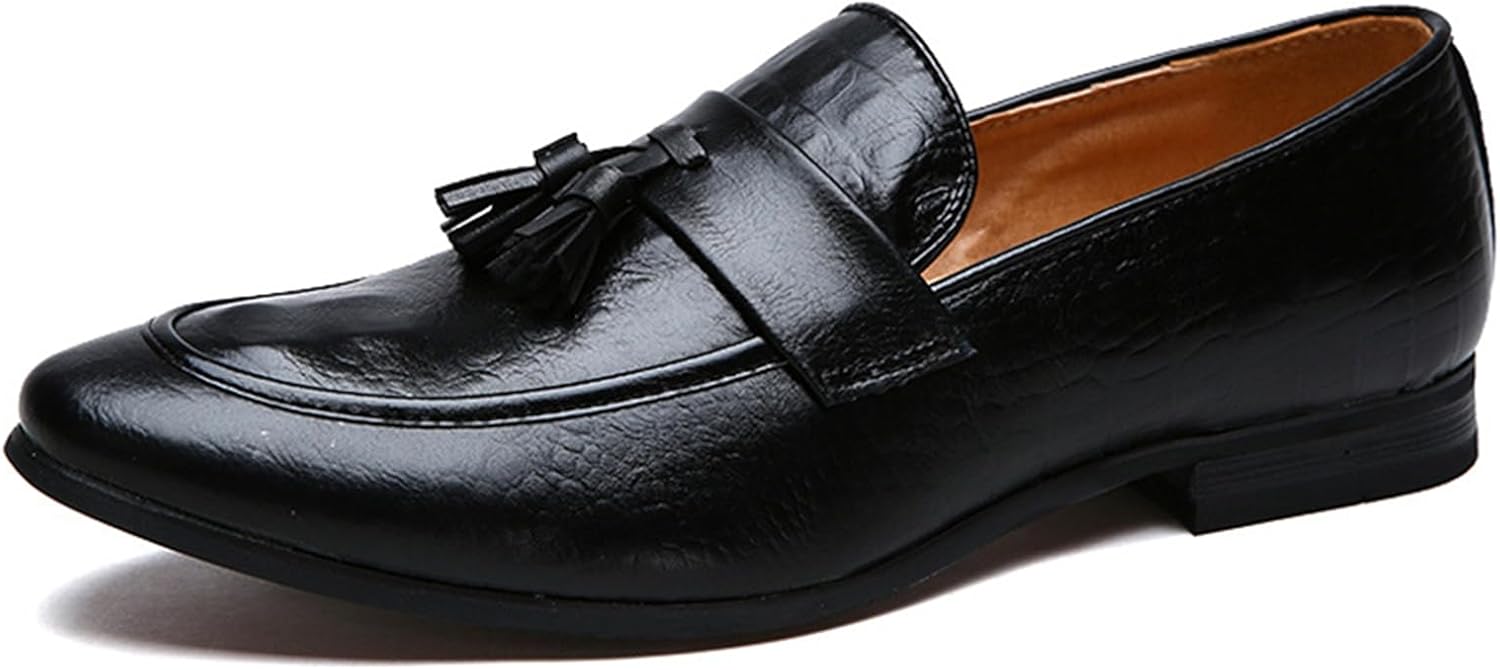 

Мужские классические туфли-лоферы на каждый день, с отделкой кисточками, кожаные, удобные, без шнурков, подходящие для бизнеса и повседневной носки Abborora, черный