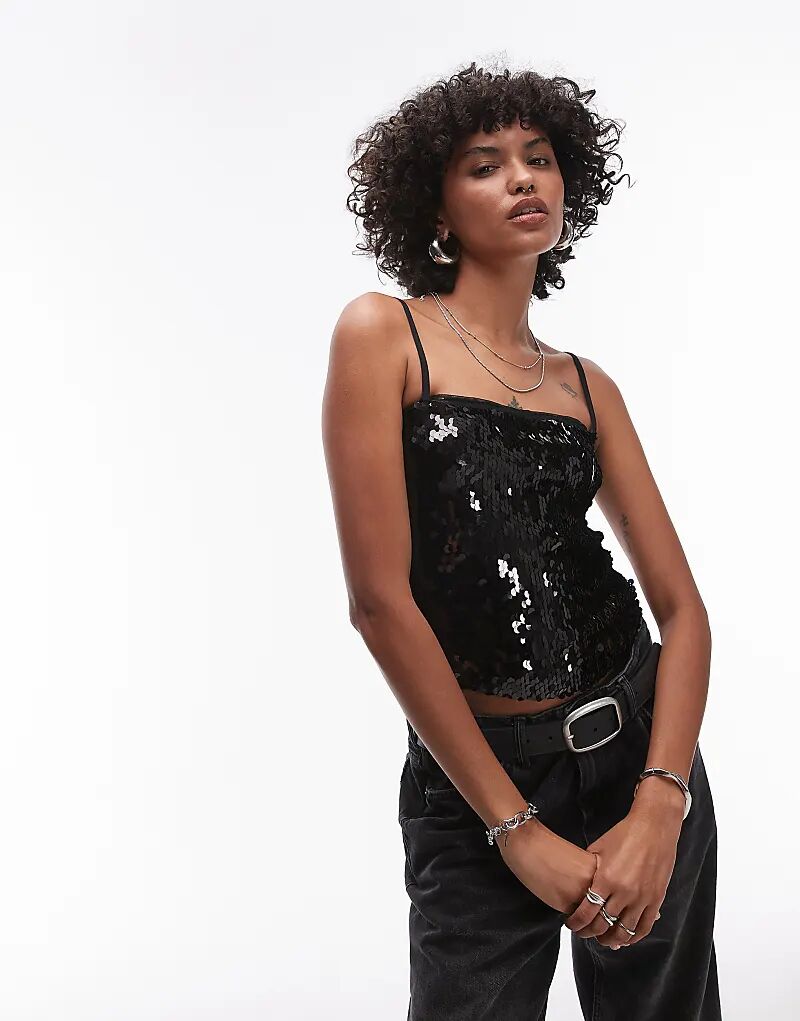 

Тяжелая блузка с пайетками черного цвета Topshop