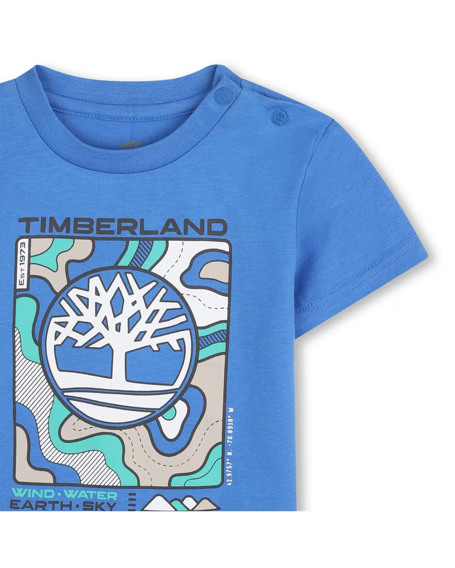 Футболка для мальчика с короткими рукавами и рисунком спереди из хлопка Timberland, синий — фото 2