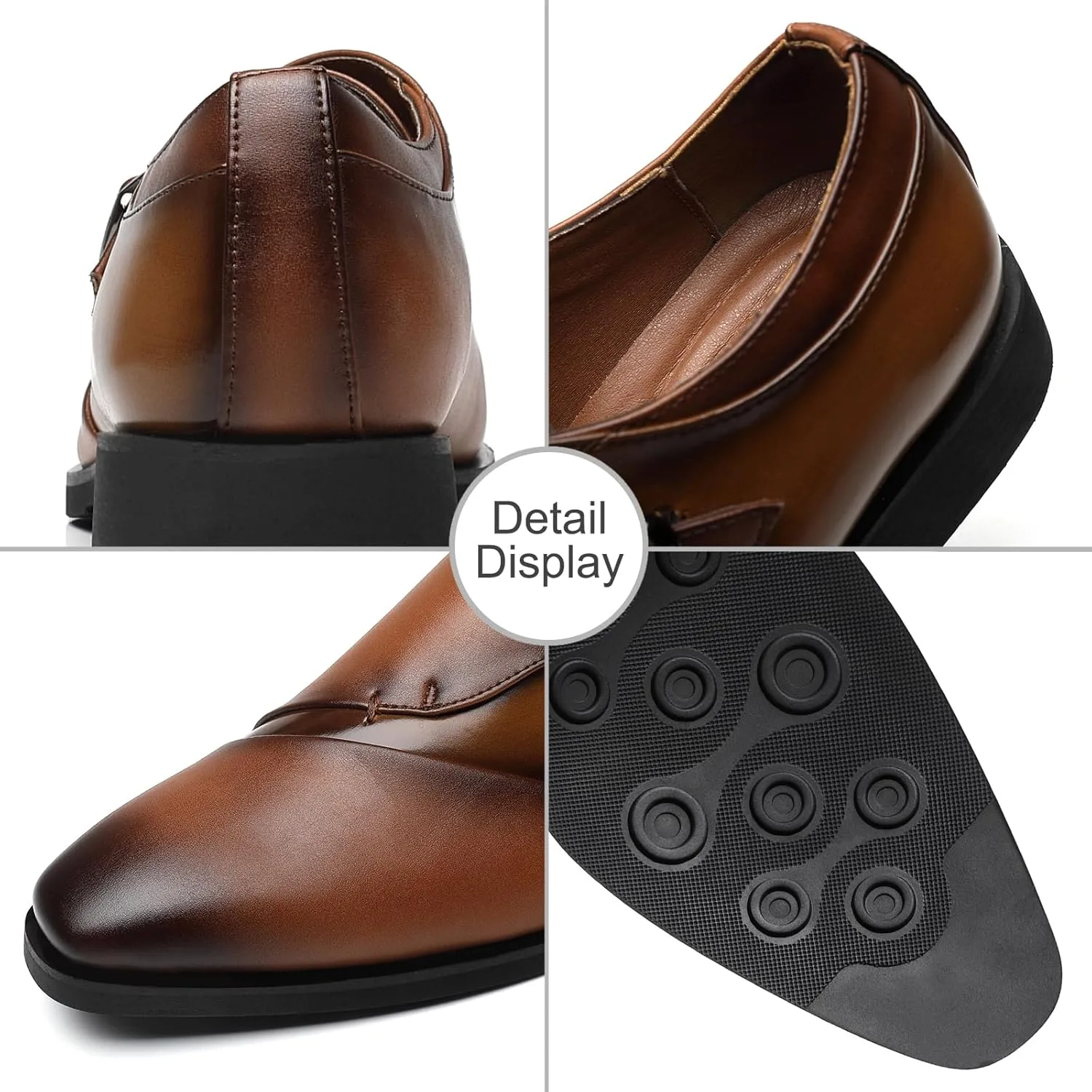 Классические мужские лоферы SANNAX Monk Strap с гладкими носками, в стиле оксфорд, для официальных деловых контактов и свадеб, коричневый — фото 3