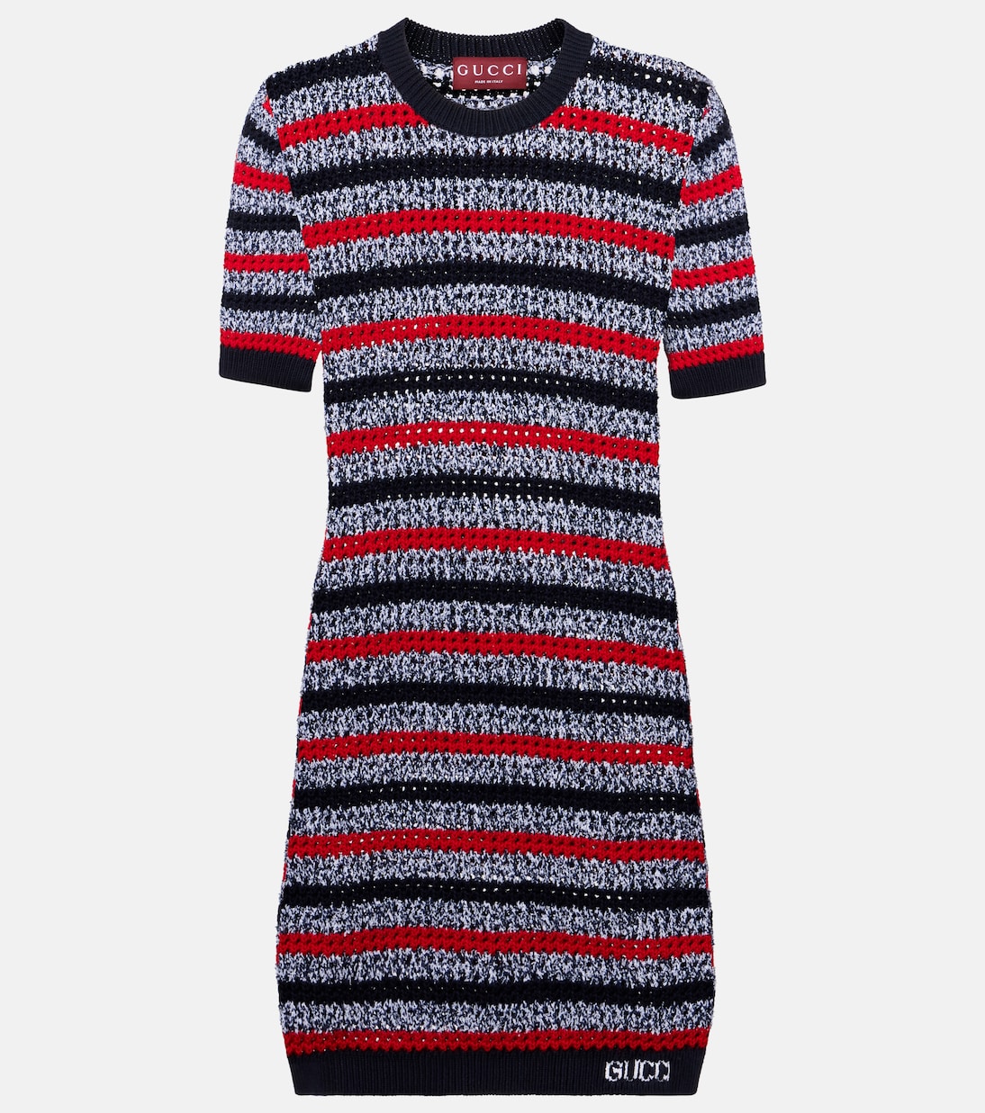 

Вязаное полосатое мини-платье из хлопковой смеси Gucci, Navy/Red/White