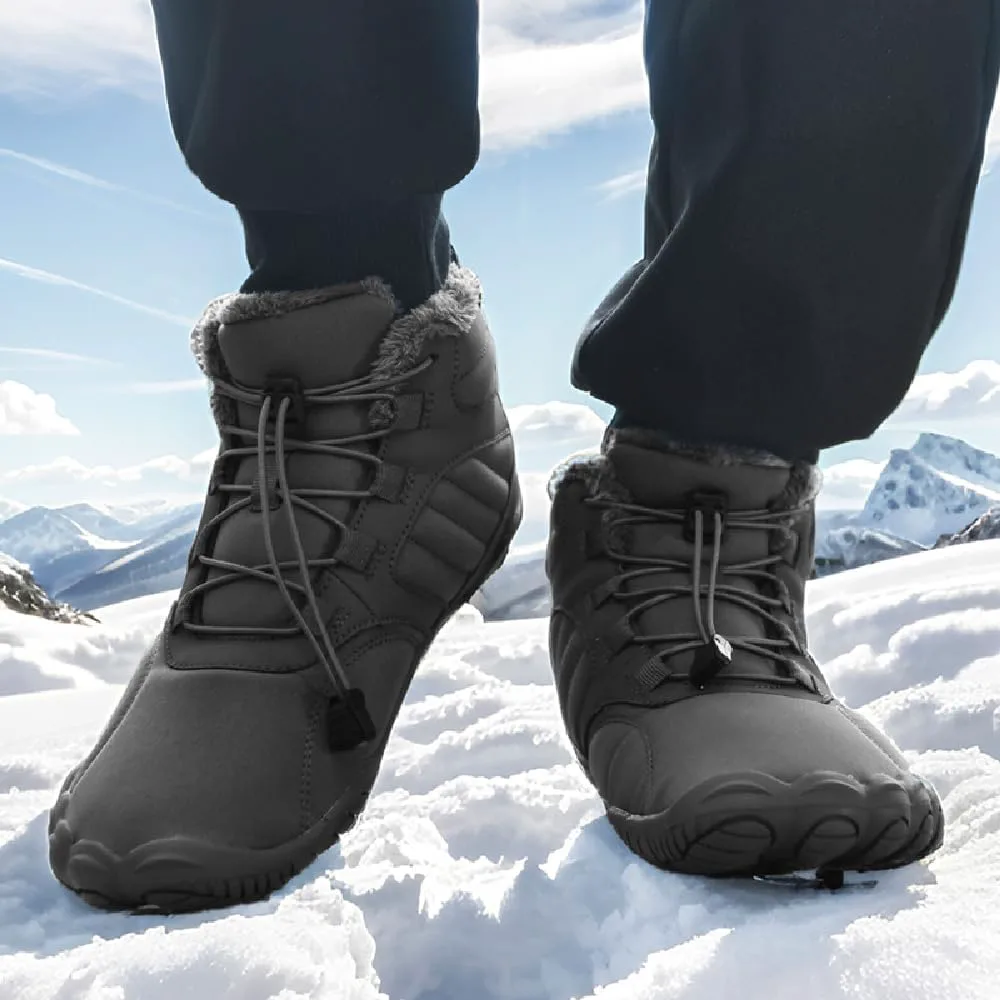 Зимние теплые ботинки Asifn Mens Barefoot с меховой подкладкой для походов, минималистичные, водонепроницаемые, противоскользящие хлопковые обувь, серый — фото 3