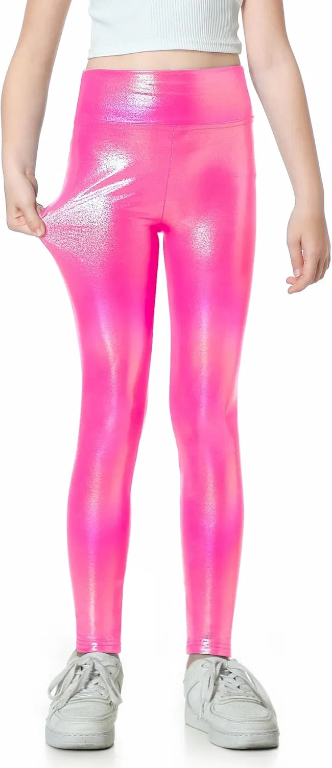 Леггинсы детские металлик Gnainach Holographic Rose Red — фото 3