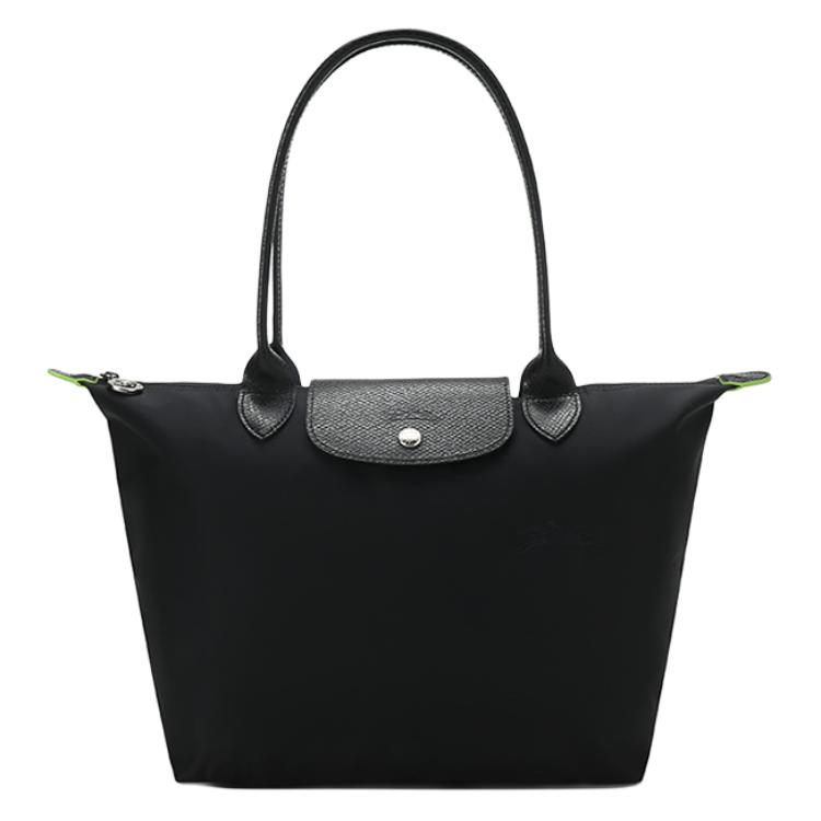 

Le Pliage Green Экологичный холщовый с кожаной отделкой Дампинг сумка, Средняя унисекс черная LONGCHAMP