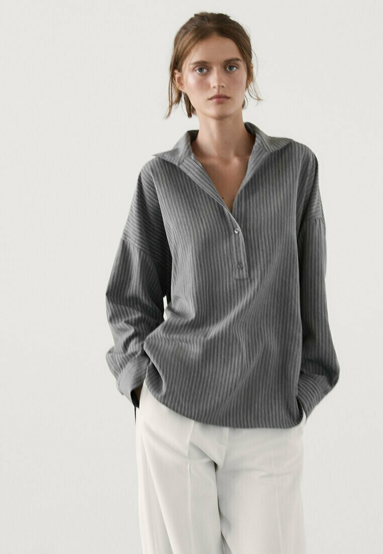 

Рубашка поло WITH STRIPED DETAIL Massimo Dutti, серый