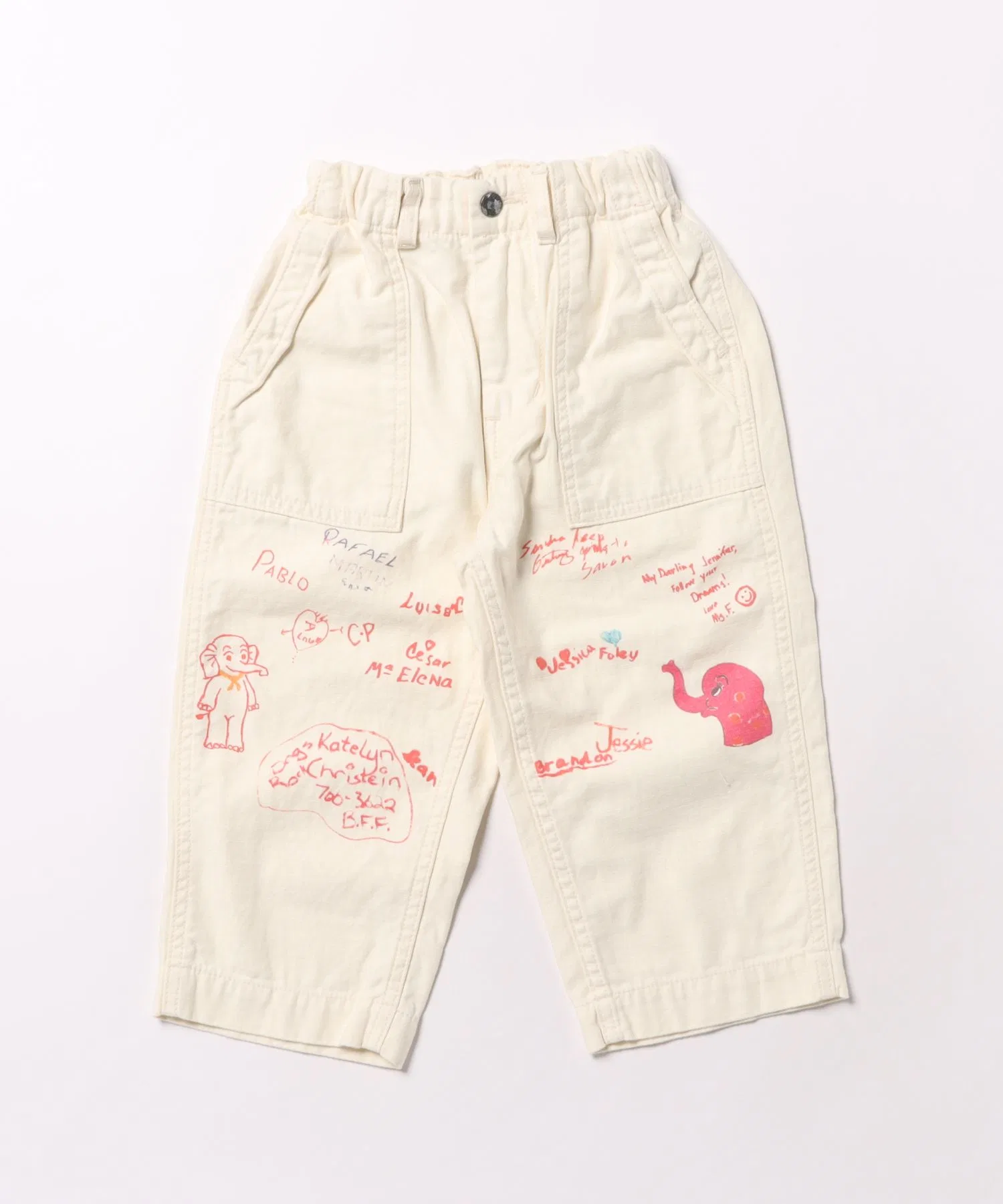 Детские брюки DENIM DUNGAREE Military Backsatin с принтом слона белые — фото 2