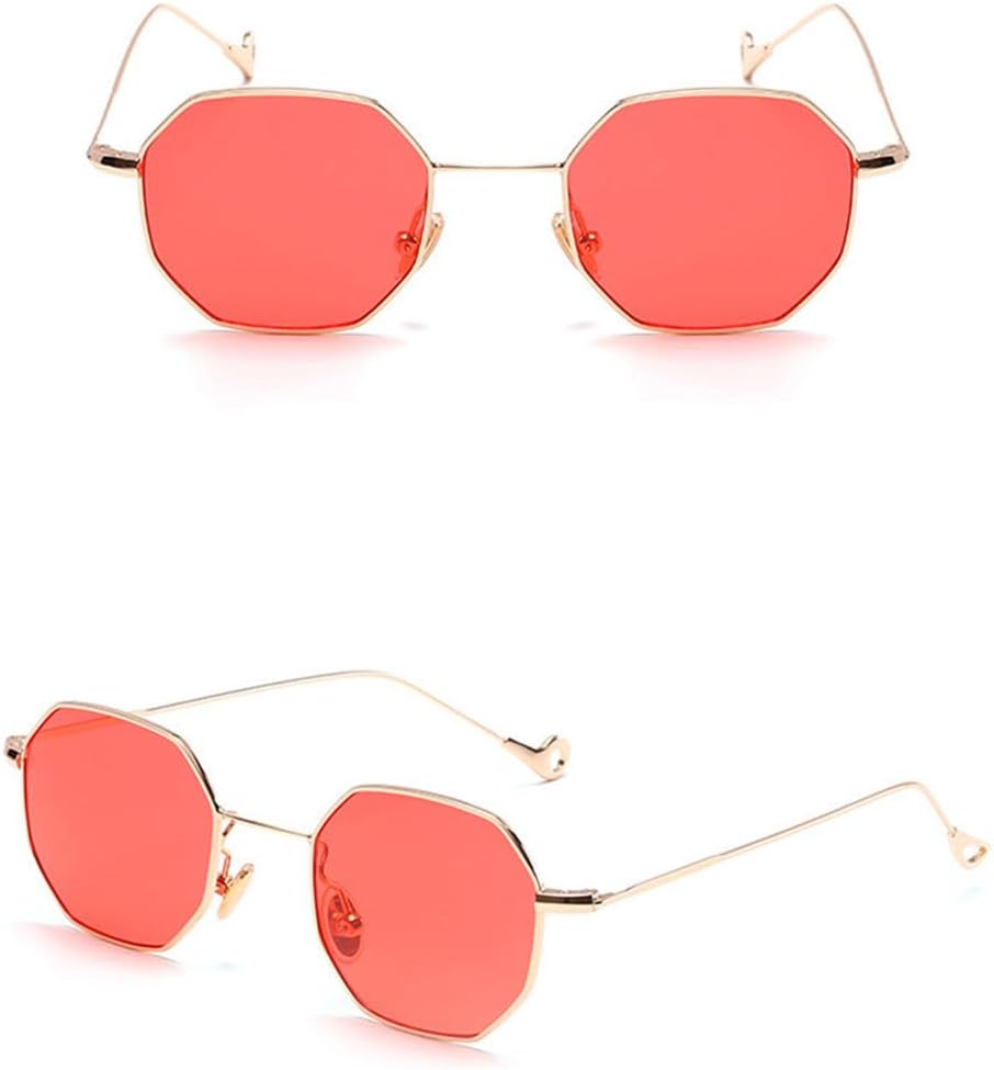 

Солнцезащитные очки в стиле стимпанк с многоугольной формой для женщин и мужчин, винтажные солнцезащитные очки с прозрачными линзами, шестиугольная металлическая оправа generic, Clear Red