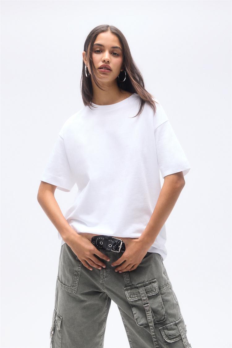 

Футболка свободного покроя из хлопка Pull And Bear, белый