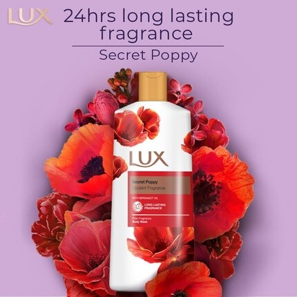 Lux Гель для душа Secret Poppy с маслом бергамота, нежный успокаивающий гель для душа, питательное очищающее средство для тела, ароматическое мыло для ванны 600 мл — фото 3